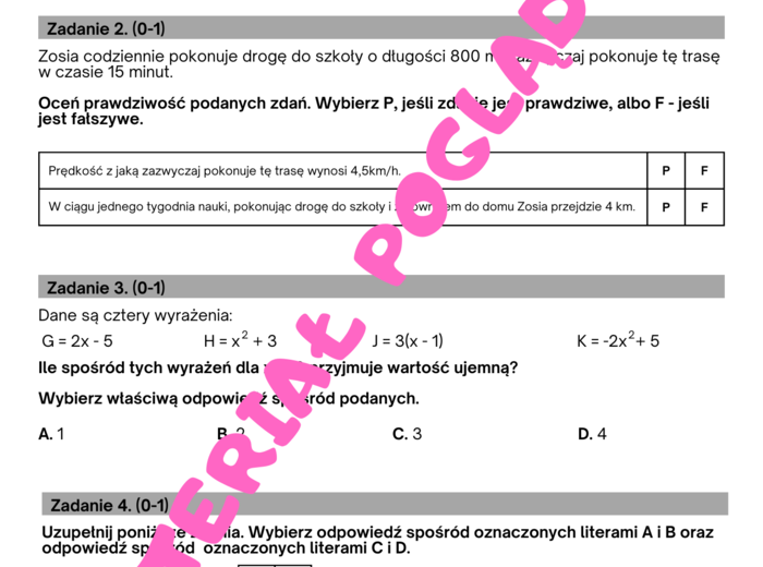 Próbny arkusz egzamin ósmoklasisty z matematyki 2024/2025. Arkusz nr 1 (aktualizacja)