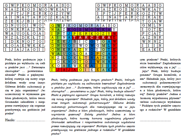 Rozmnażanie ptaków - wykreślanka dla klasy 6