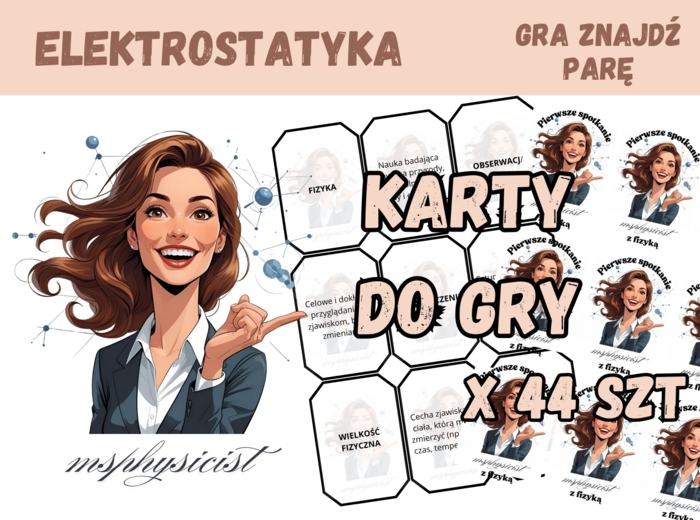 POWTÓRZENIE: ELEKTROSTATYKA – klasa 8 – lekcja powtórzeniowa – GRA dydaktyczna. Memory. Memo. ZNAJDŹ PARĘ! CZARNY PIOTRUŚ. MOC powtórki.