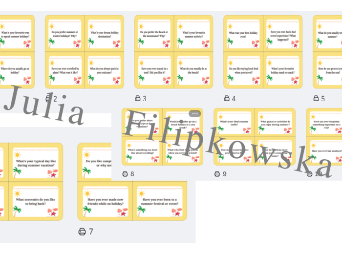 Summer Holidays / Lato / Wakacje / Karty do mówienia/ Mówienie/ Speaking/ Konwersacje/ Klasy 4-6/ Klasy 6-8/ Liceum/ SP/ Warm-up/ Rozgrzewka