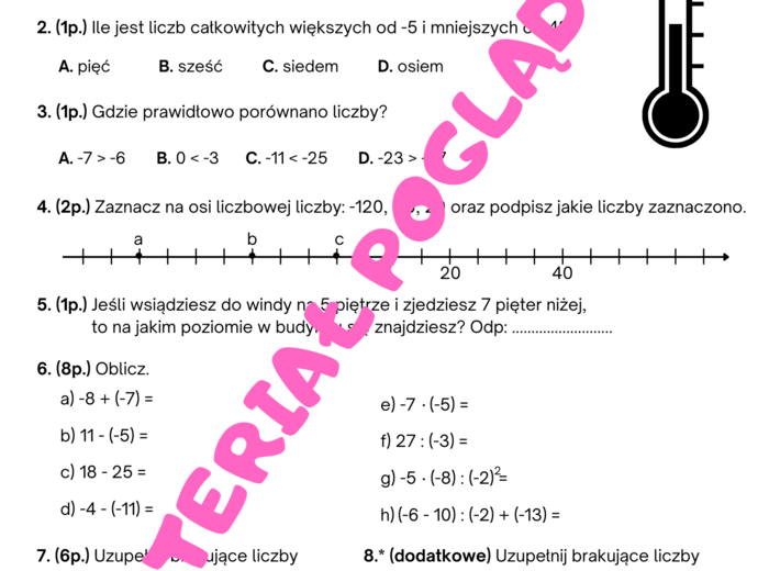 Sprawdzian. Liczby całkowite. Klasa 5. GWO