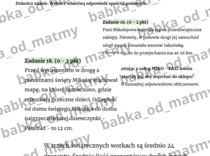 Świąteczny arkusz egzaminacyjny - E8 matematyka