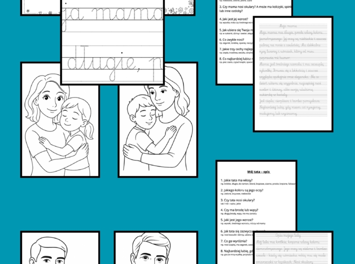 Pisanie po śladzie Opis mamy i taty kolorowanki