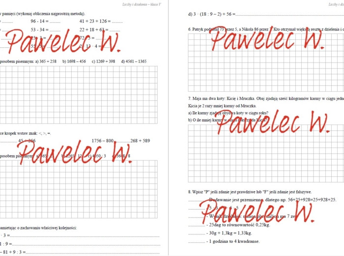 LICZBY I DZIAŁANIA wersja C - sprawdzian z całego działu, kl. 5