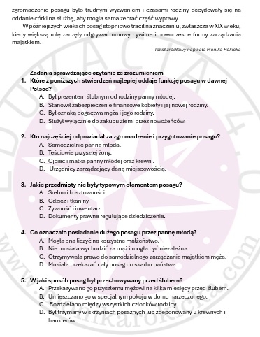 Czytanie ze zrozumieniem Posag w dawnej Polsce