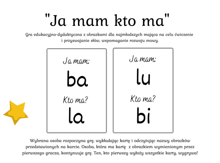 Gra dydaktyczna "Ja mam kto ma" ?️SYLABY OTWARTE - 200 kart - 6 zł - wersja A5
