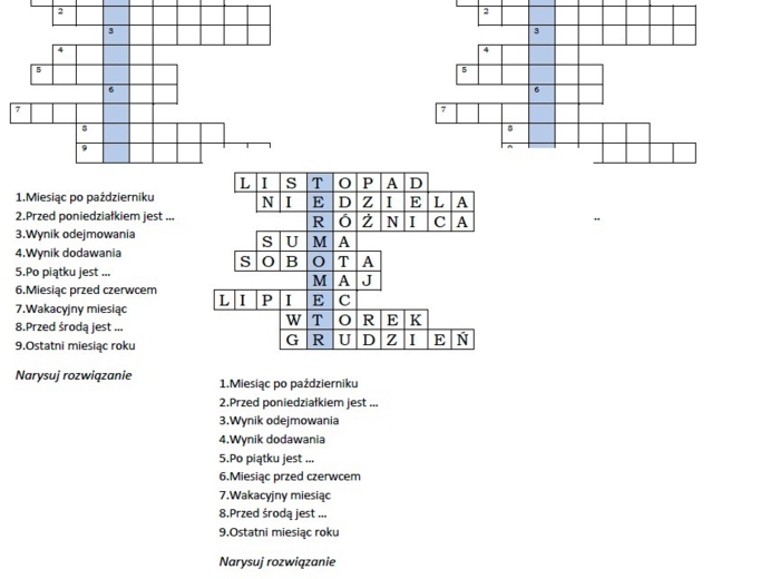 Logogryf dla klasy 2 z hasłem Termometr