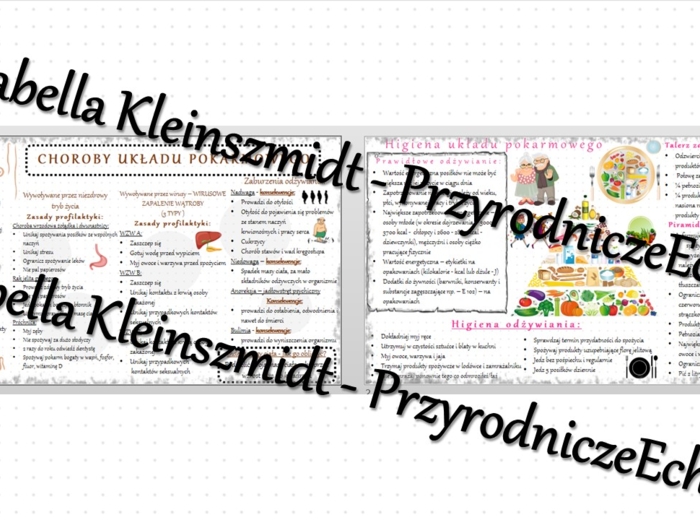 Sketchnotka - notatka „Higiena i choroby układu pokarmowego” wykonana w power point do edycji. Biologia 7; „Układ pokarmowy”