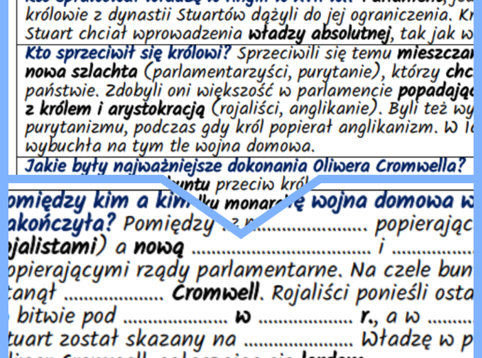 Ustrój monarchii parlamentarnej w Anglii – notatki i karta pracy