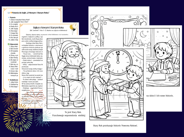 🌟📚 Bajka o Nowym i Starym Roku + kolorowanki + pytania i odpowiedzi