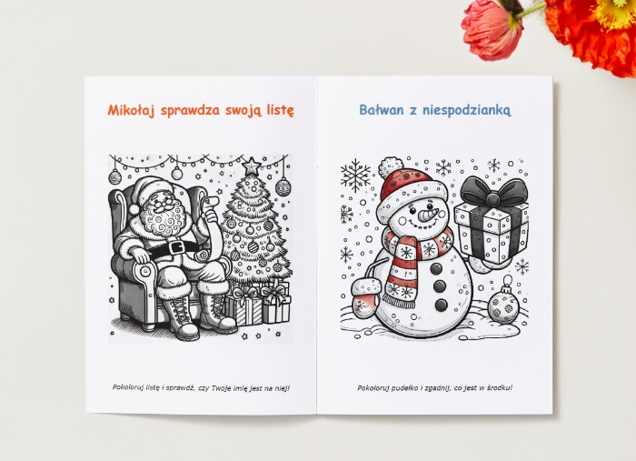 Kolorowanki. Prezenty. Postacie świąteczne. Motywy świąteczne