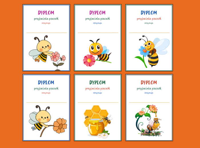 DZIEŃ PSZCZÓŁ - pszczoły – DYPLOMY – 20 wersji – biblioteka – świetlica - przedszkole – dyplom