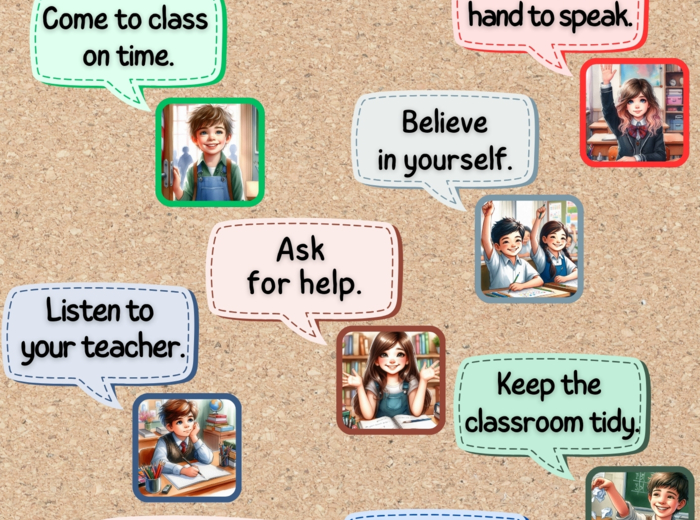 Class Rules - dekoracja na gazetkę po angielsku + wklejki do zeszytu (pdf).