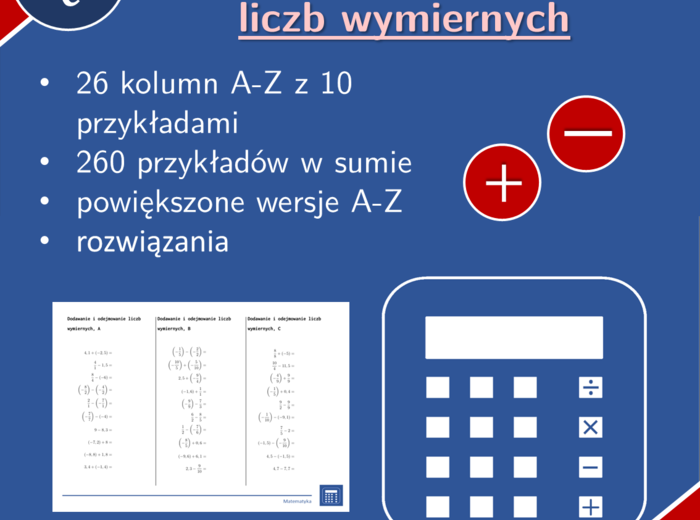 Dodawanie i odejmowanie liczb wymiernych | matematyka | 26 kolumn