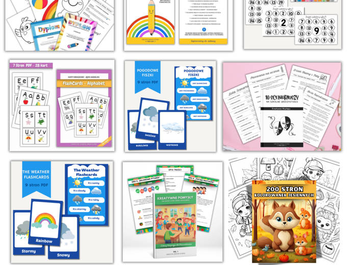 Mega Zestaw Materiałów Dydaktycznych. Przedszkole & klasy 1-3. Ponad 300 stron PDF / 13 zestawów