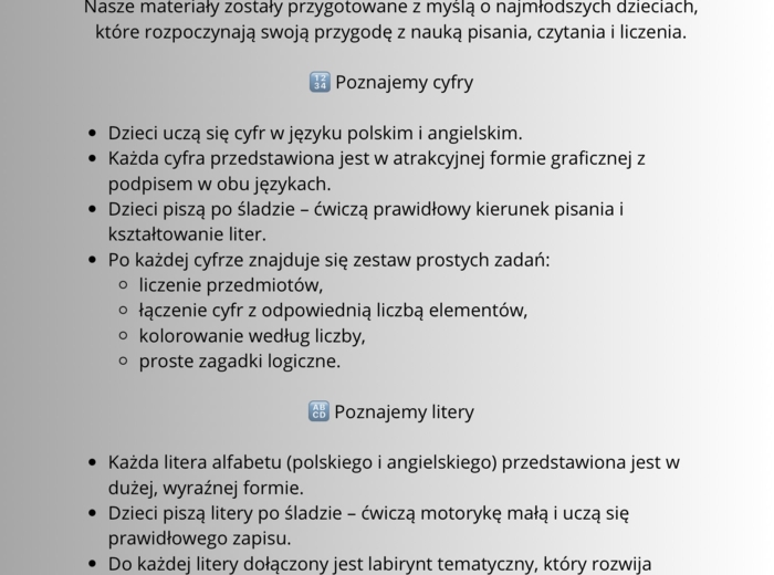 Materiały edukacyjne do najmłodszych - cyferki, literki i nie tylko