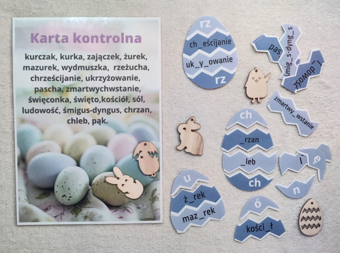 Wielkanoc - ortografia - jajko puzzle