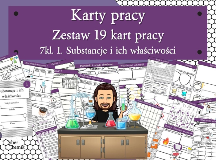 Karty pracy- Klasa 7. Chemia – Zestaw 19 kart pracy do działu 1 "Substancje i ich właściwości"​