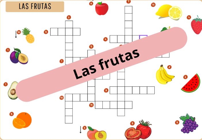 Krzyżówka obrazkowa "Las frutas" (owoce) - z odpowiedziami