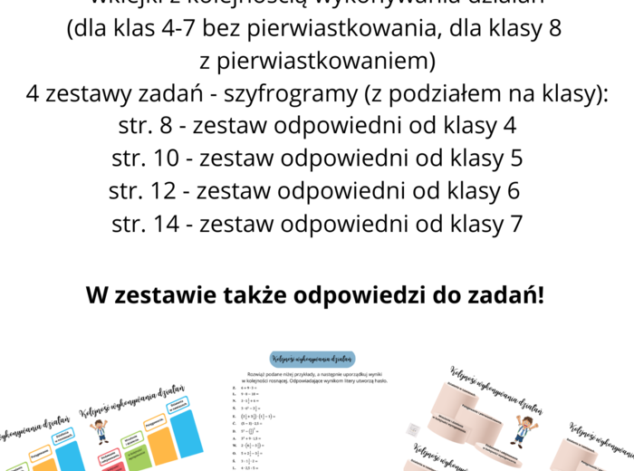 Kolejność wykonywania działań - wklejki, zadania