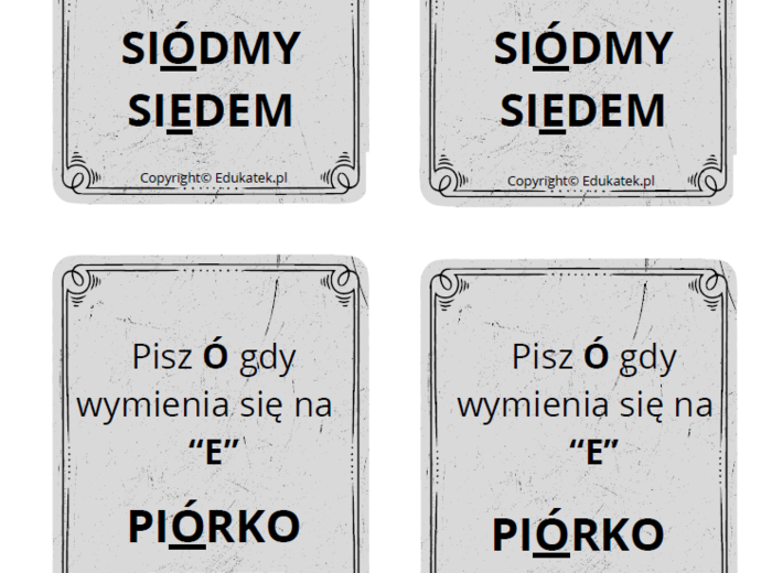 Memory ortograficzne – zasady pisowni z u-ó (wersja kolorowa)