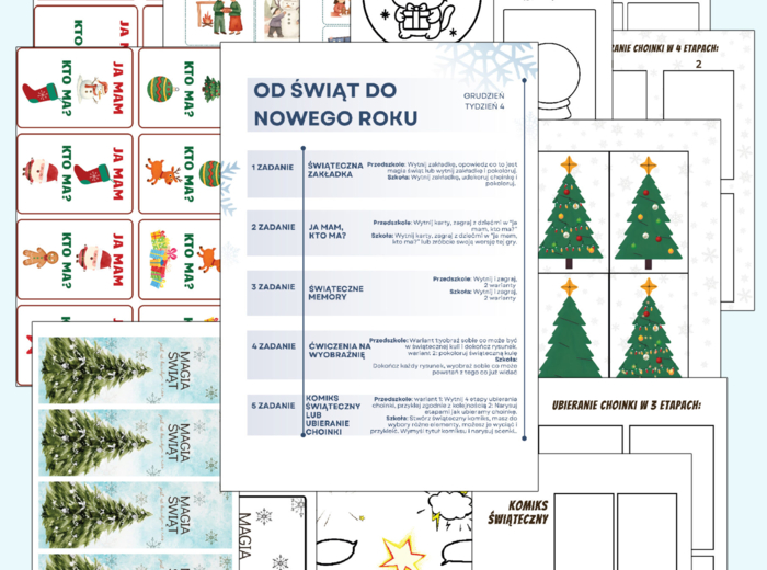"od Świąt do Nowego Roku" - zakładka do książki, "ja mam, kto ma?...", memory, komiks, wyobraźnia - zadania na 5 dni!