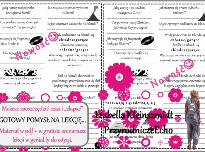 Pomysł na lekcję/karta pracy/stacje zadaniowe/notatki/ materiał do lekcji do tematu „Wulkany i trzęsienia ziemi na Islandii” w pdf. W gratisie niekomercyjny scenariusz lekcji/pomysł na lekcję w programie genial.ly do edycji. Geografia 6. Dział „Środowisk