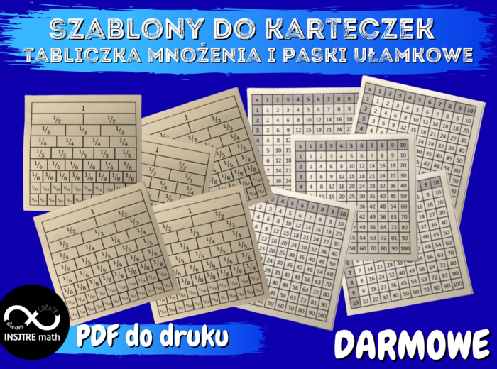 Darmowa tabliczka mnożenia i paski ułamkowe na karteczkach samoprzylepnych - szablony.
