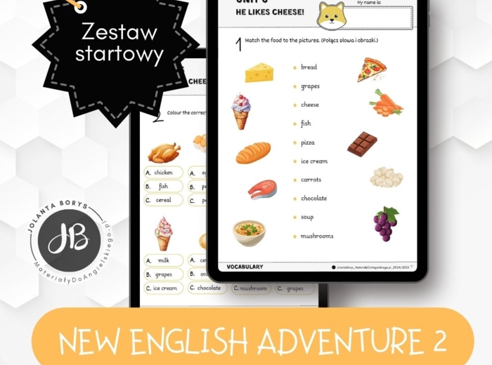 New English Adventure 2 - Unit 6 He likes cheese! - 2 karty pracy