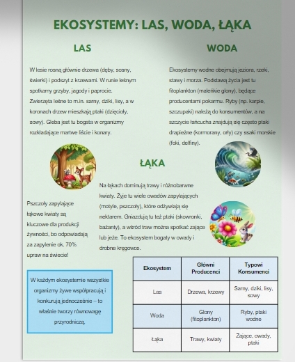 Analiza łańcuchów pokarmowych, sieci troficznych w różnych ekosystemach. Wpływ człowieka na środowisko.