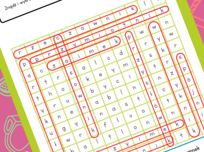 Wykreślanka - części mowy, język polski