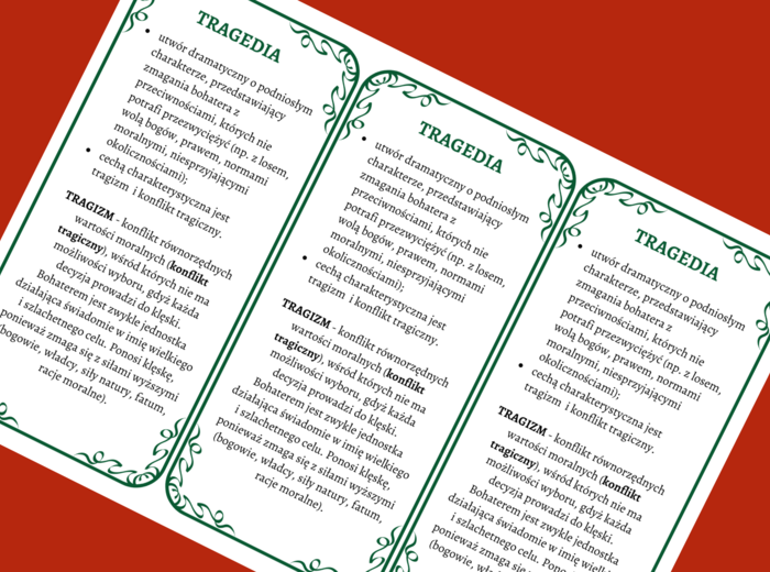 TRAGEDIA – cechy – wklejka - wklejki - dramat