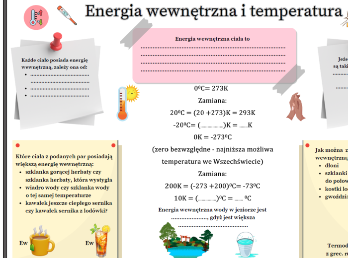 Fizyka kl.7 lub 8 SP Temat: Energia wewnętrzna i temperatura (graficzna karta pracy).