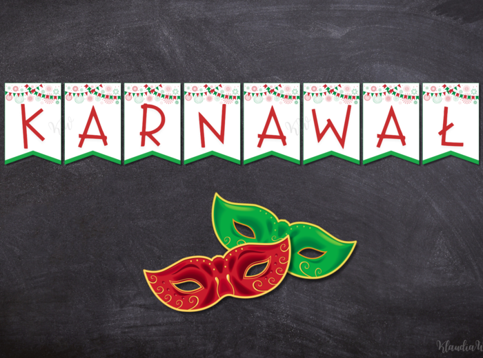 Zestaw karnawałowy do dekoracji sali – girlanda i maski