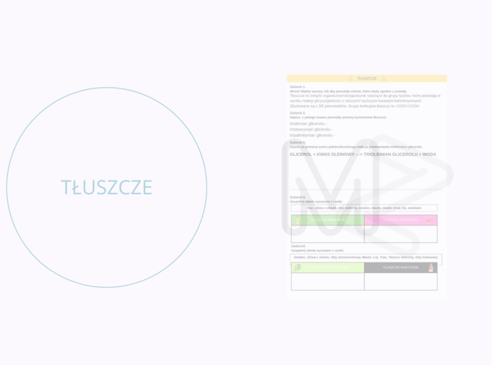 TŁUSZCZE - karta pracy na lekcje chemii w klasie 8