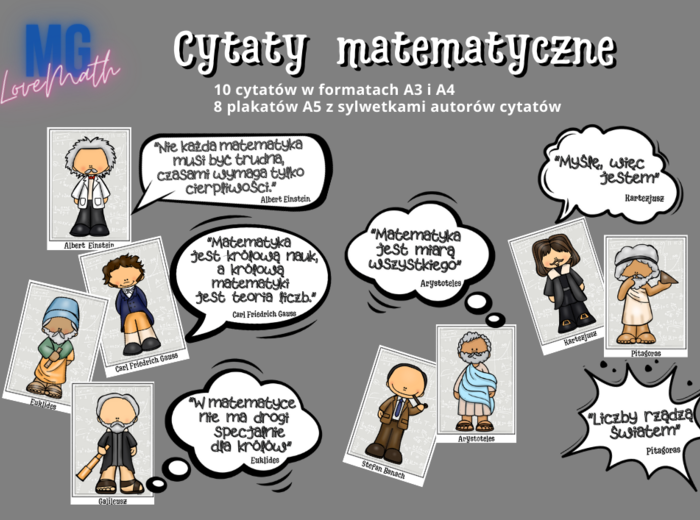 Dzień matematyki, dekoracja klasy matematycznej, gazetka - cytaty matematyczne