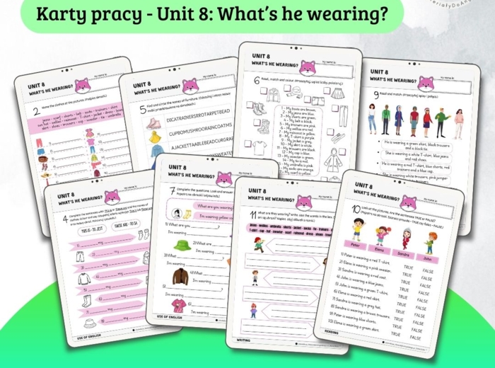 New English Adventure 2 – Unit 8: What's he wearing – Karty pracy dla klasy 2