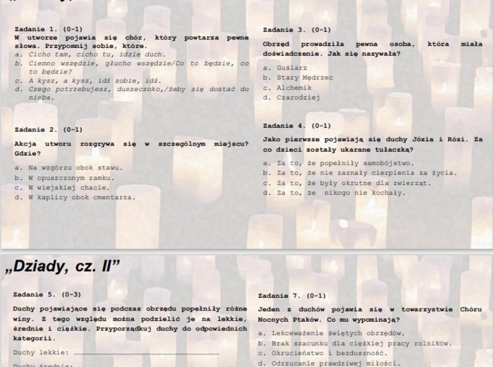 Test wprowadzający/powtórzeniowy do lektury "Dziady, cz. II"