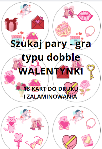 GRA TYPU DOBBLE - Walentynki - 18 krążków