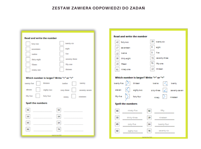 Numbers 1-100 Worksheet - liczby 1-100 po angielsku, karty pracy, ćwiczenia. Dodatkowo gra domino