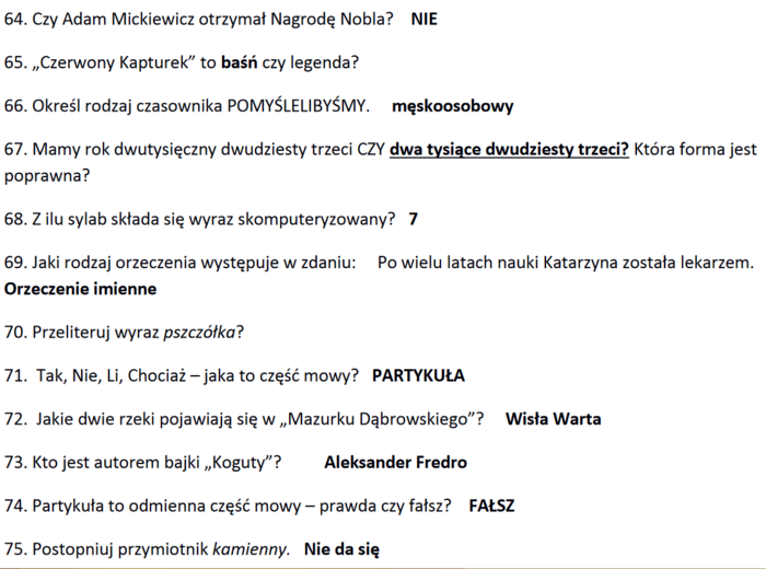 100 pytań z klasy VI