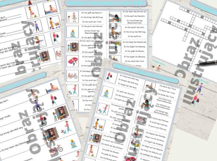 Pflichten - karty pracy i krzyżówka obrazkowa