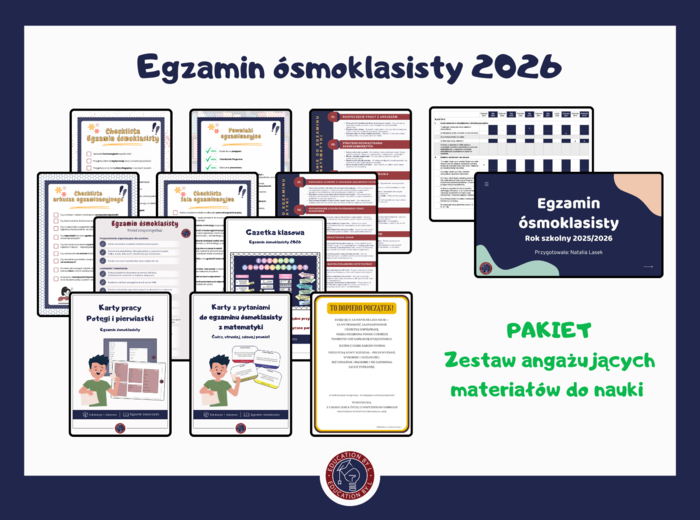 Matematyka: Egzamin ósmoklasisty bez tajemnic | Gotowy pakiet materiałów, prezentacji i kart pracy | 12 w 1