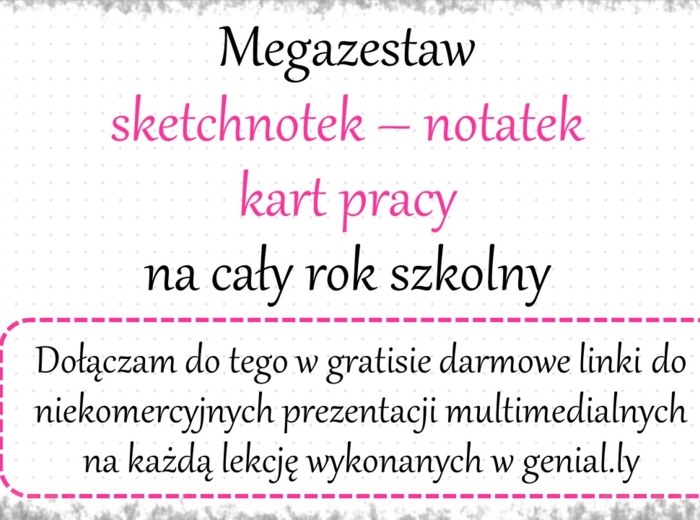 Megazestaw sketchnotek (notatek) i kart pracy na cały rok szkolny do biologii w klasie 8 – do każdej lekcji. Do zestawu dodaję w gratisie linki do niekomercyjnych prezentacji multimedialnych na każdą lekcję