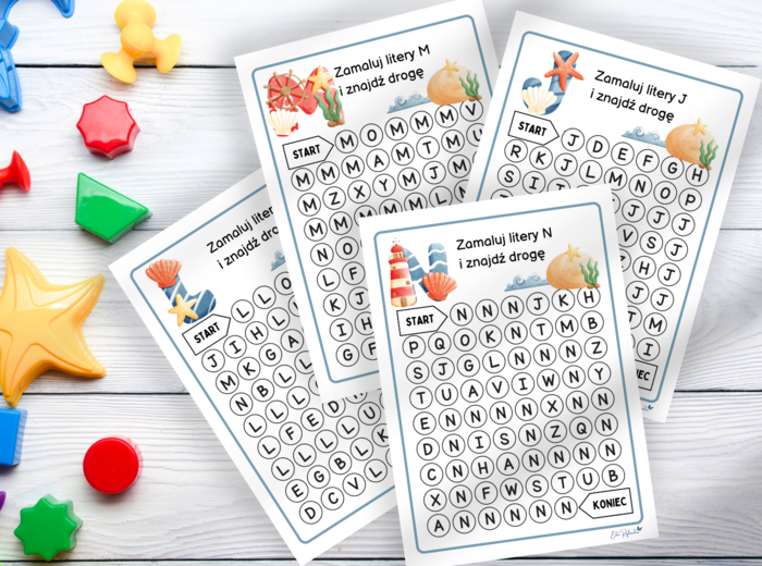 ALFABET - ZNAJDŹ DROGĘ - LITERY 23 kart pracy, rozpoznawanie liter, motoryka mała, grafomotoryka, labirynt, karta pracy, zerówka, klasa 1,