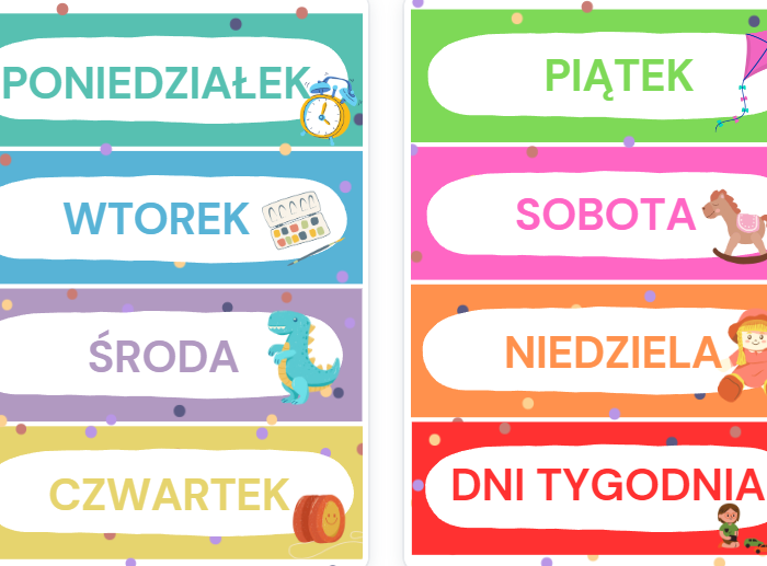 Dni tygodnia - dekoracja na tablicę, girlanda
