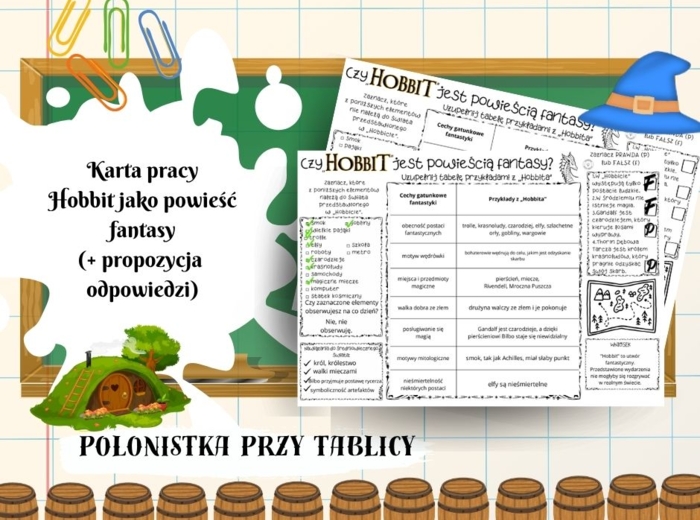 „Hobbit” jako powieść fantasy, gatunek. Karta pracy + propozycja odpowiedzi