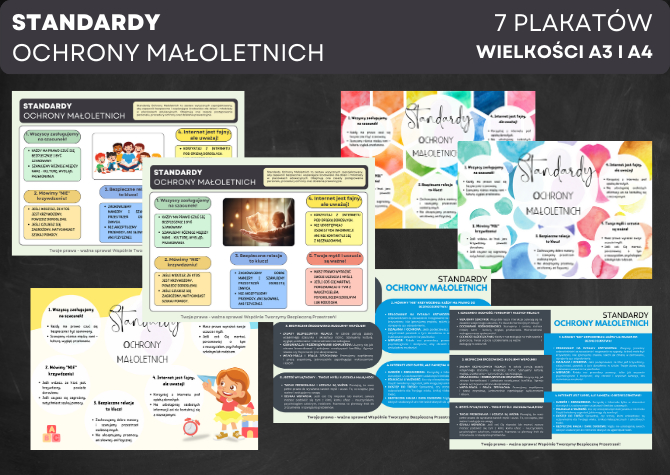 Standardy ochrony małoletnich - plakaty = gazetka = A3 i A4 - 7 szt