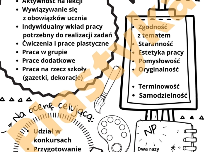 Plastyka - oceniane aktywności