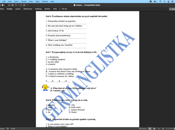 Rodzina i uroczystości rodzinne- ćwiczenia powtórzeniowe dla ósmoklasistów i nie tylko